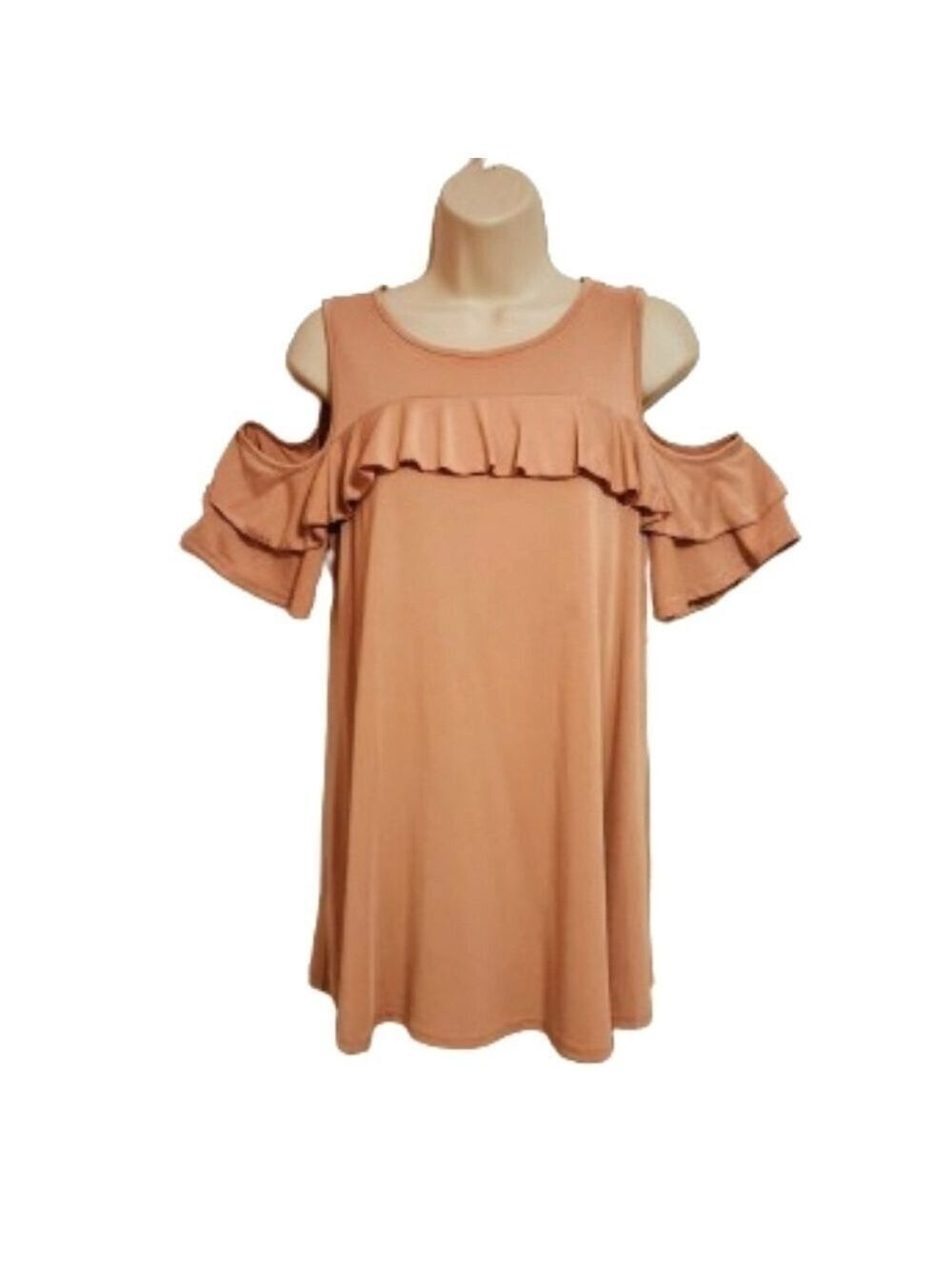 Ella Mara Peach Ruffle Cold Shoulder Top Medium